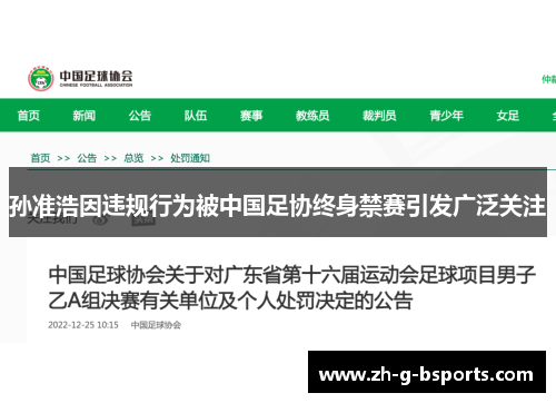 孙准浩因违规行为被中国足协终身禁赛引发广泛关注